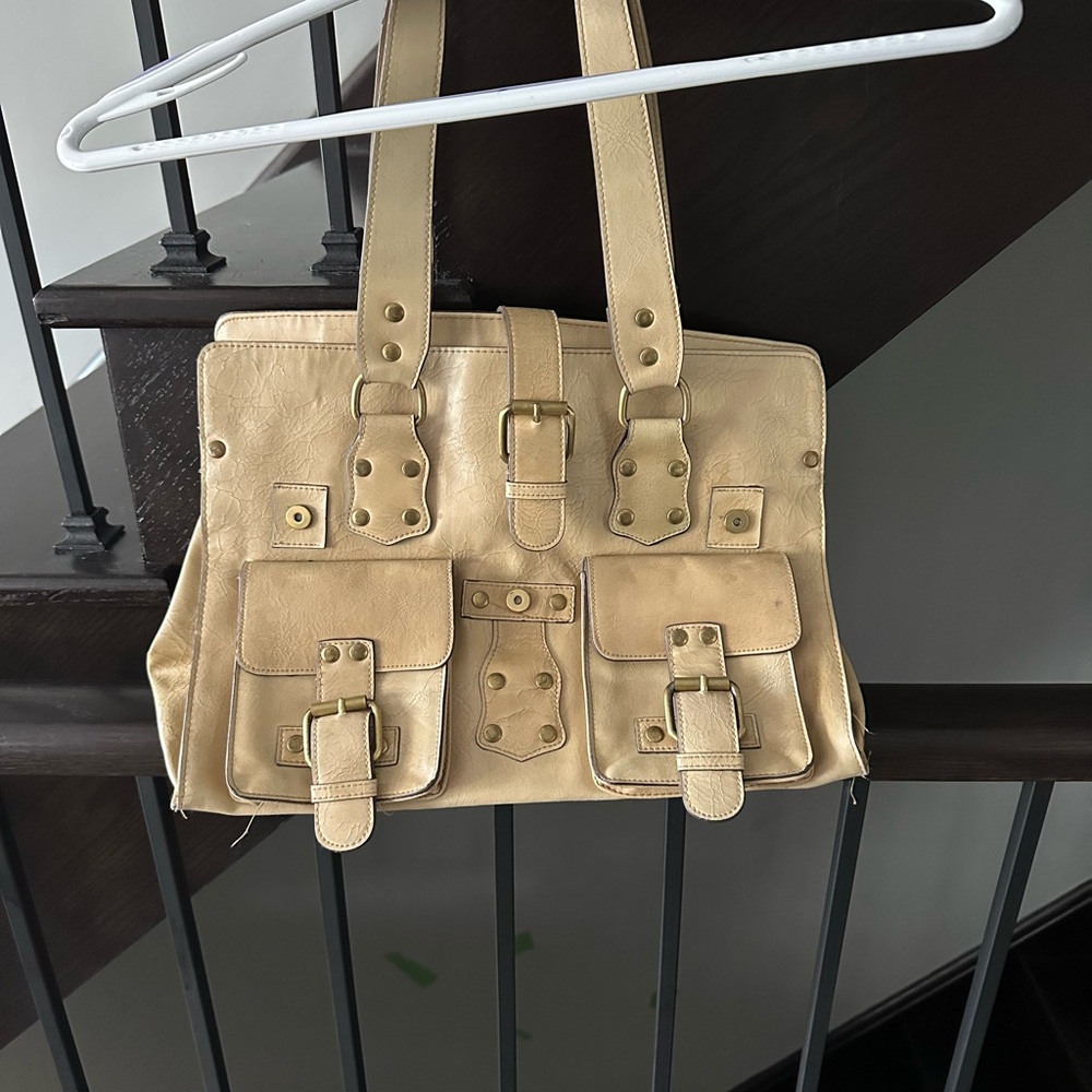 Bueno Cream/Tan yellow Shoulder Bag with Buckle Accents